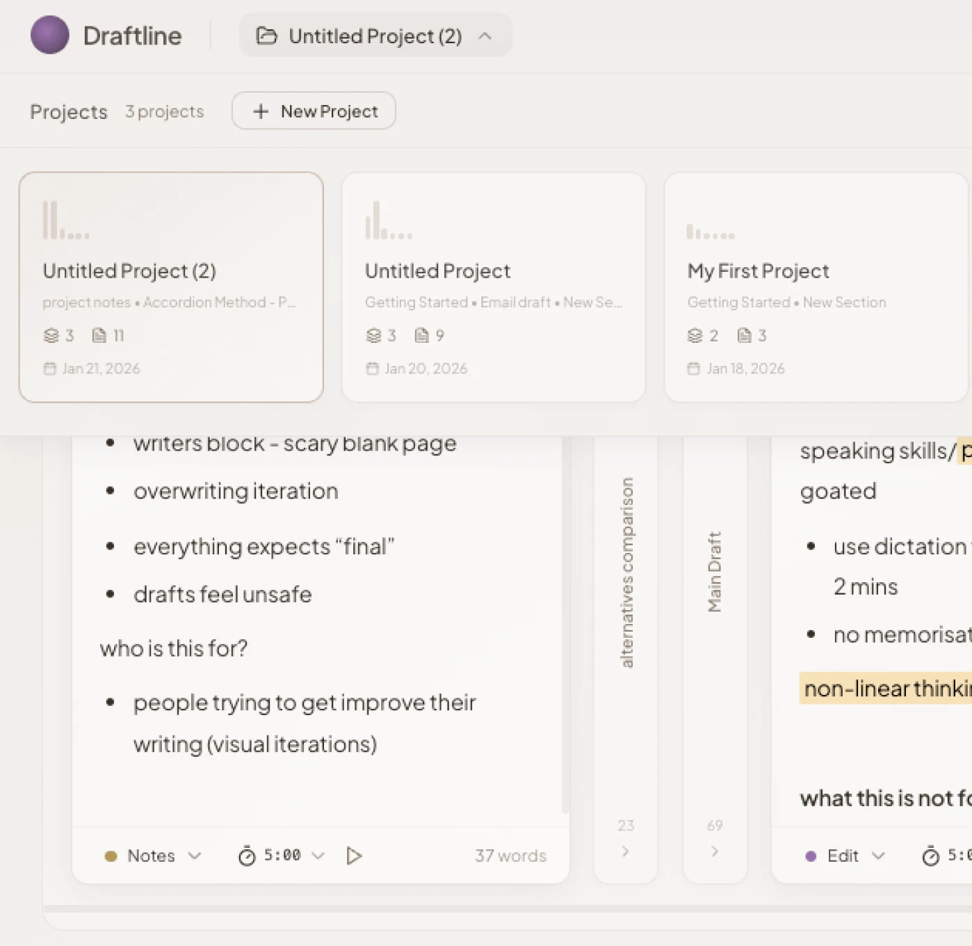 Draftline - A thinking studio for refining raw ideas secondary